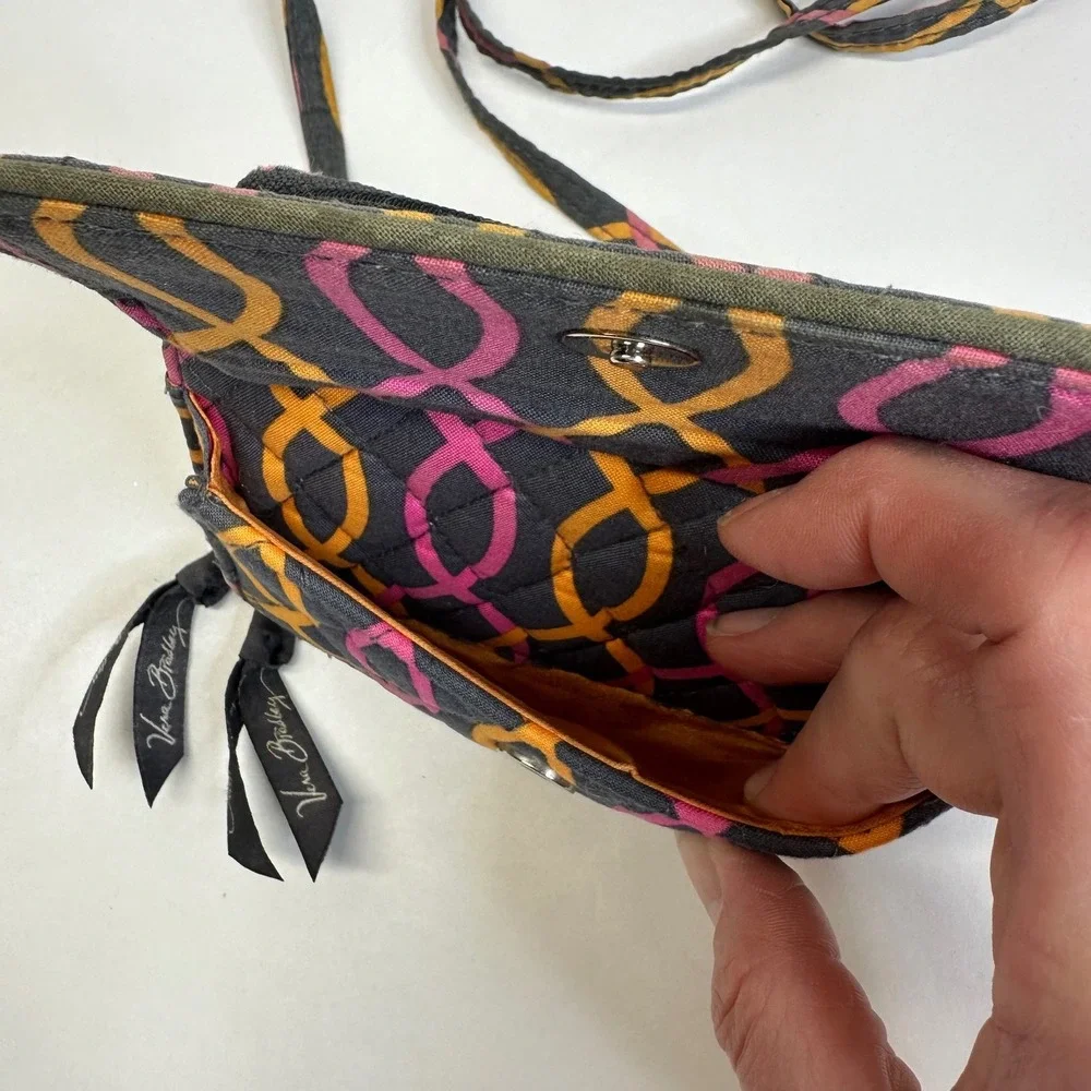 Vera Bradley Jazzy Swirls All in One Crossbody Wallet Bag Gray Pink Orange 14568